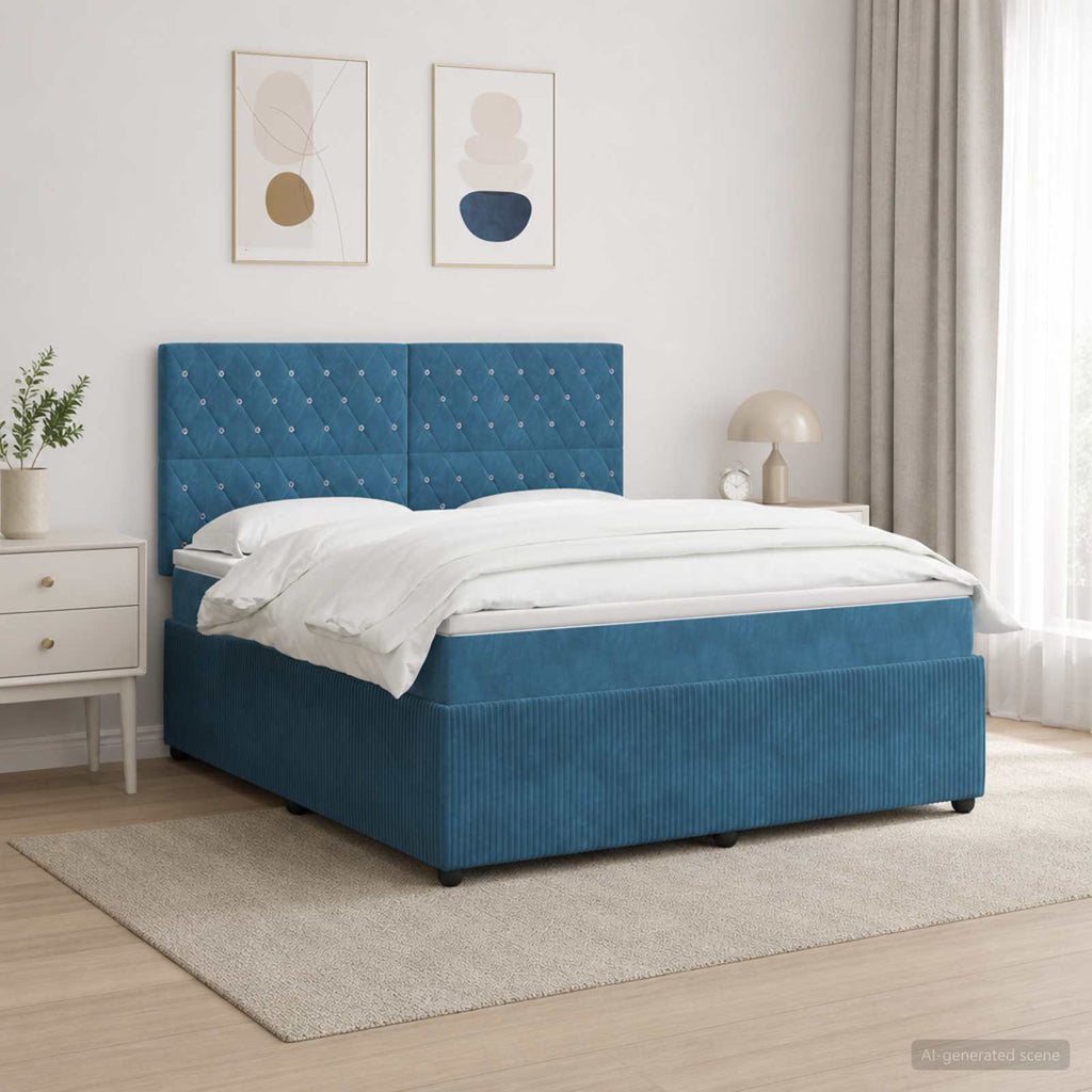 vidaXL Łóżko z box spring LED z materacem niebieski 180 x 200 cm Welur