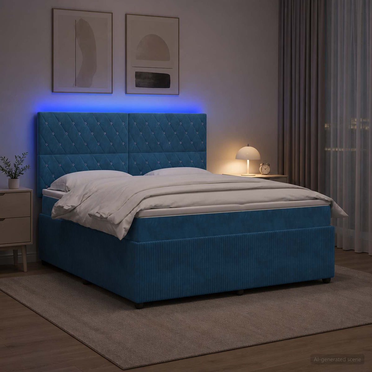 vidaXL Łóżko z box spring LED z materacem niebieski 180 x 200 cm Welur