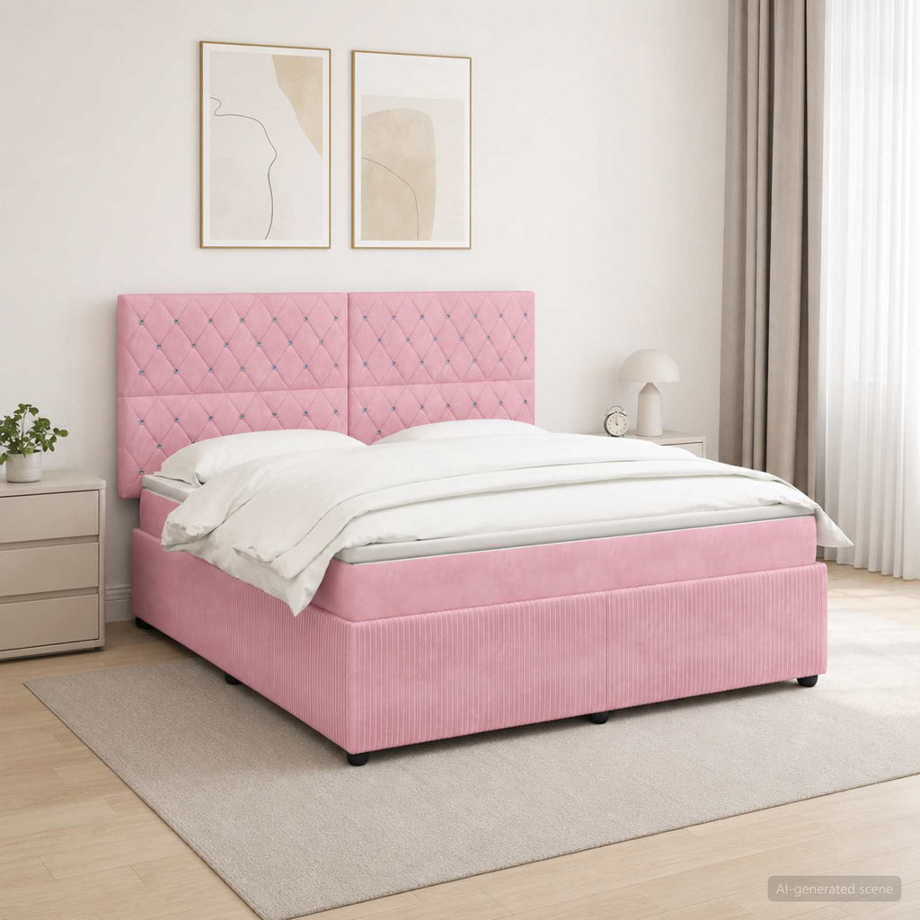 vidaXL Łóżko z box spring LED z materacem różowy 160 x 200 cm Welur