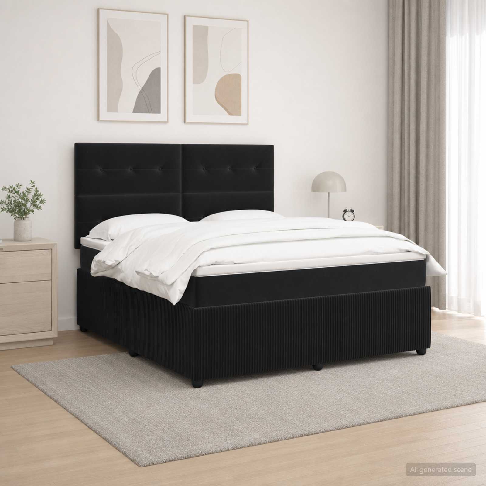vidaXL Łóżko z box spring LED z materacem Czarny 160 x 200 cm Welur