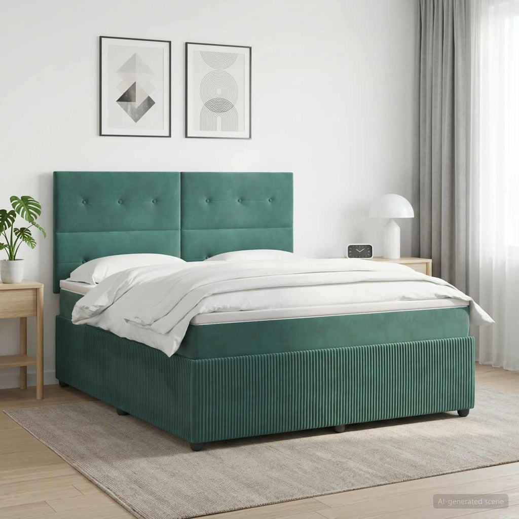 vidaXL Łóżko z box spring LED z materacem Ciemnozielony 160 x 200 cm
