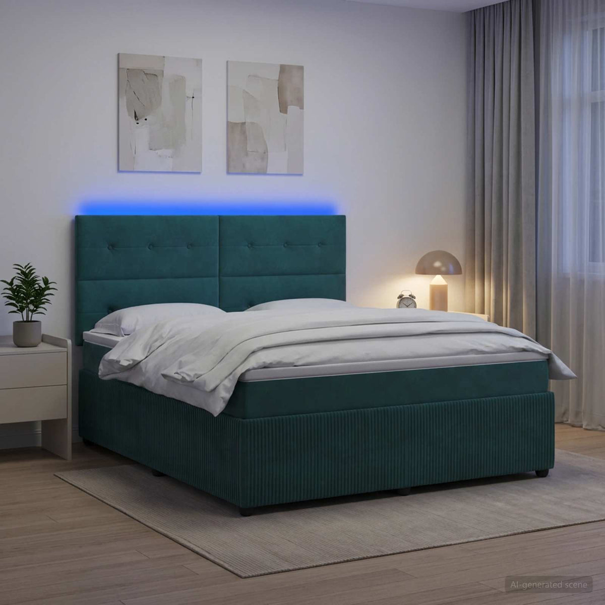 vidaXL Łóżko z box spring LED z materacem Ciemnozielony 160 x 200 cm