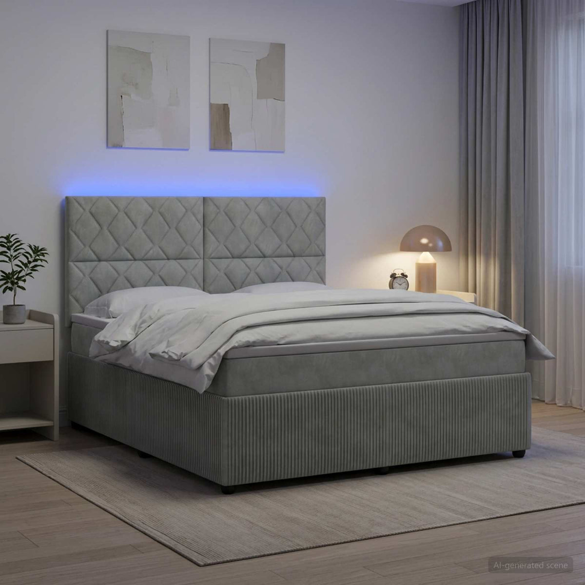 vidaXL Łóżko z box spring LED z materacem jasnoszary 160 x 200 cm
