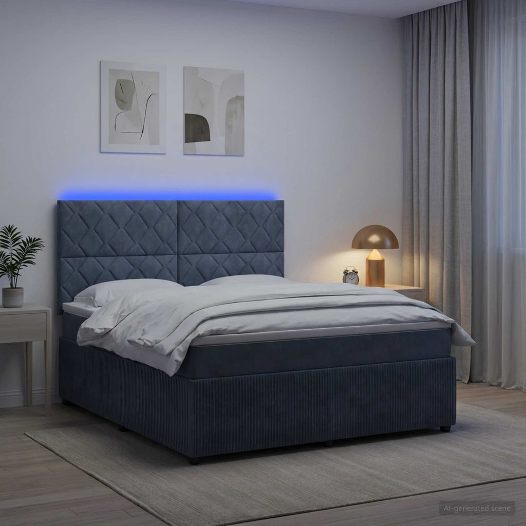 vidaXL Łóżko z box spring LED z materacem ciemnoszary 160 x 200 cm