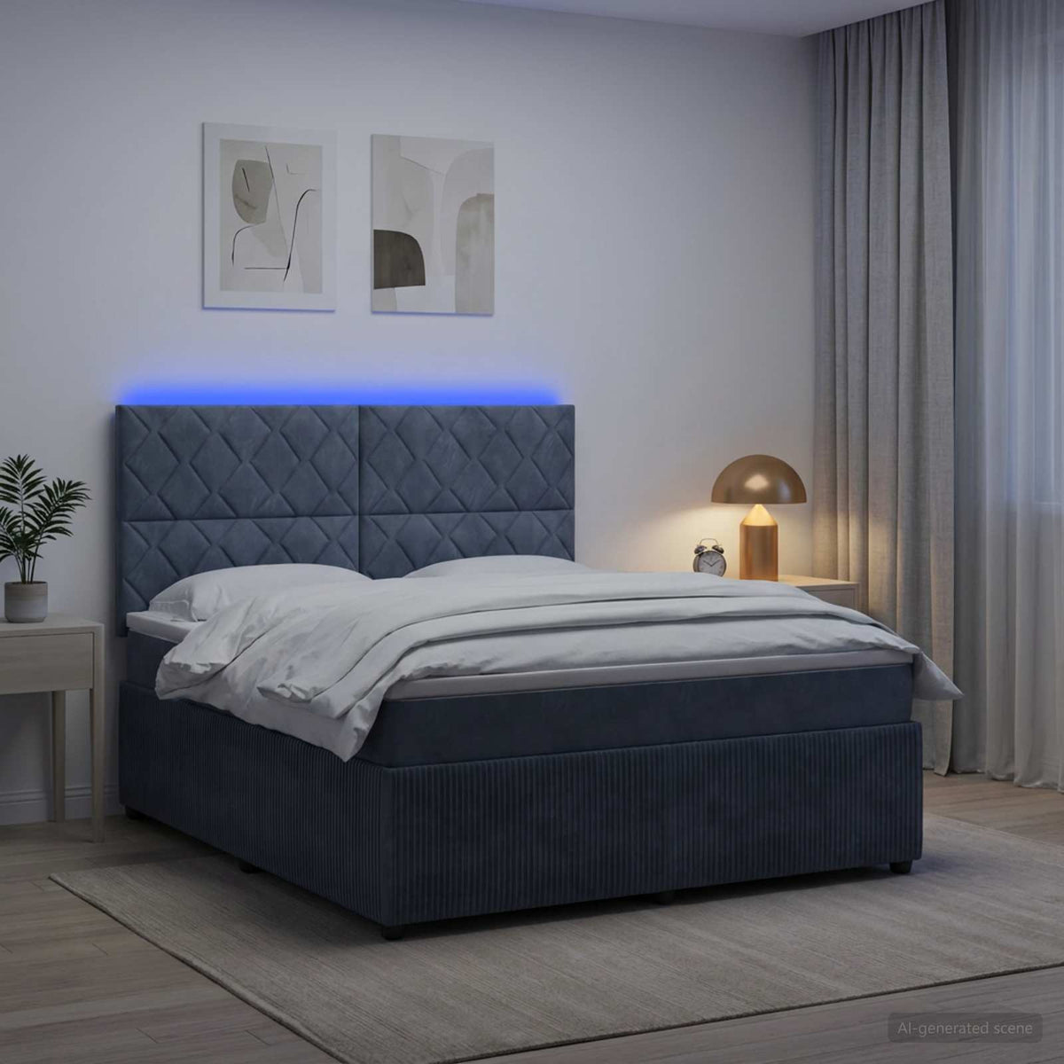 vidaXL Łóżko z box spring LED z materacem ciemnoszary 140 x 190 cm