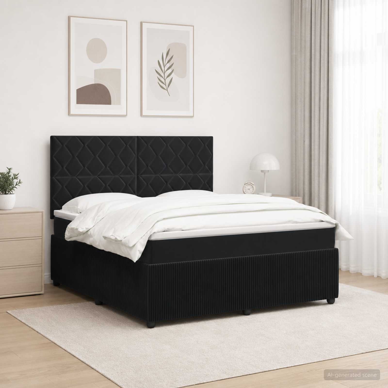 vidaXL Łóżko z box spring LED z materacem Czarny 160 x 200 cm Welur