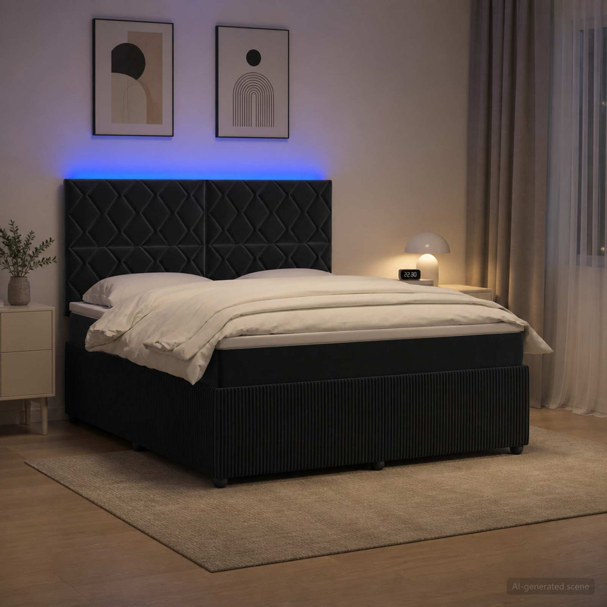 vidaXL Łóżko z box spring LED z materacem Czarny 180 x 200 cm Welur