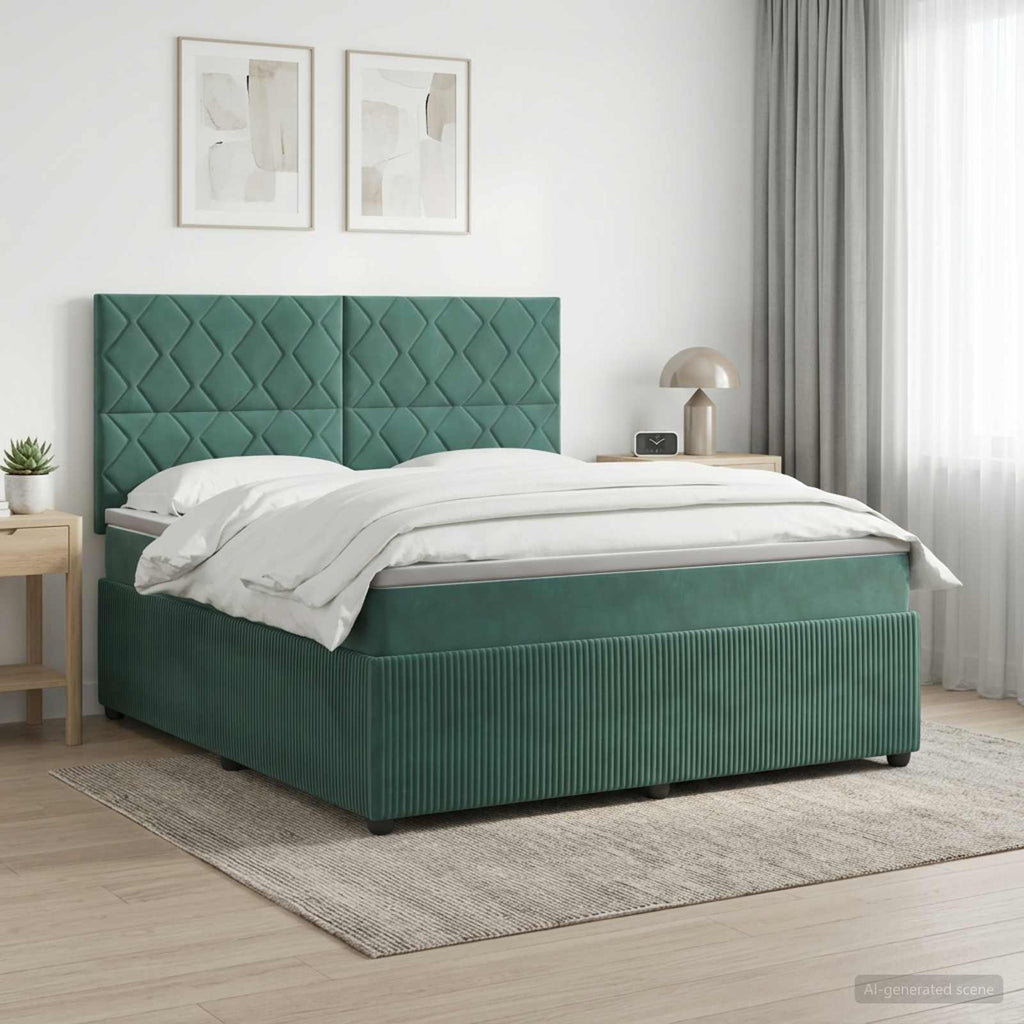 vidaXL Łóżko z box spring LED z materacem Ciemnozielony 160 x 200 cm