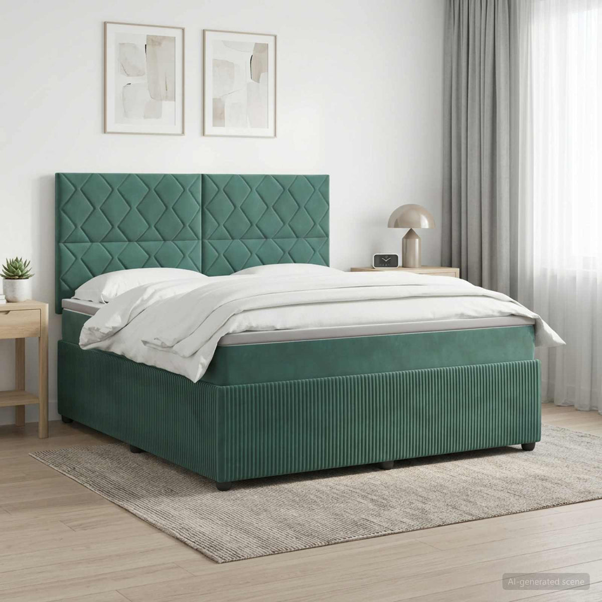vidaXL Łóżko z box spring LED z materacem Ciemnozielony 160 x 200 cm