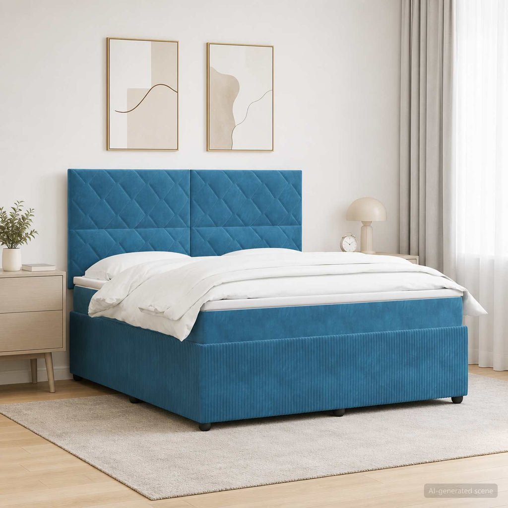vidaXL Łóżko z box spring LED z materacem niebieski 140 x 200 cm Welur