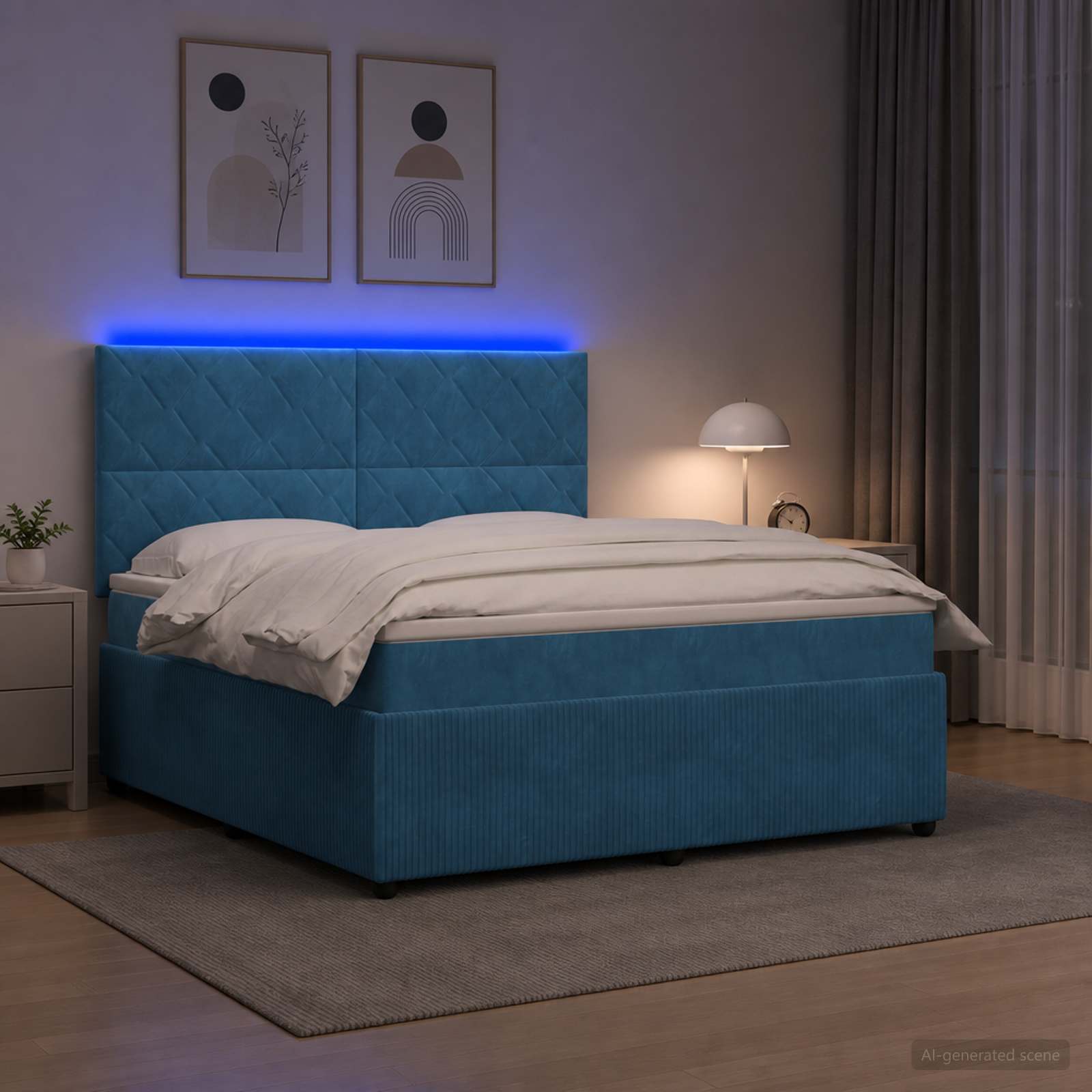 vidaXL Łóżko z box spring LED z materacem niebieski 140 x 200 cm Welur