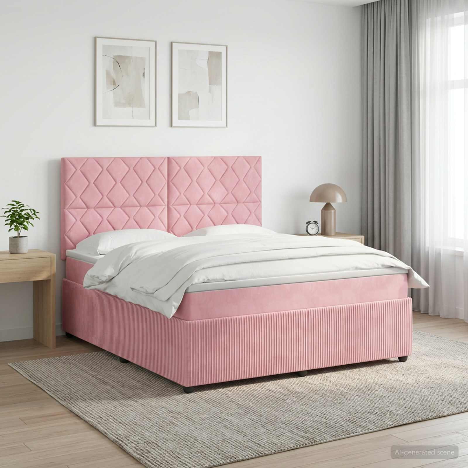 vidaXL Łóżko z box spring LED z materacem różowy 180 x 200 cm Welur