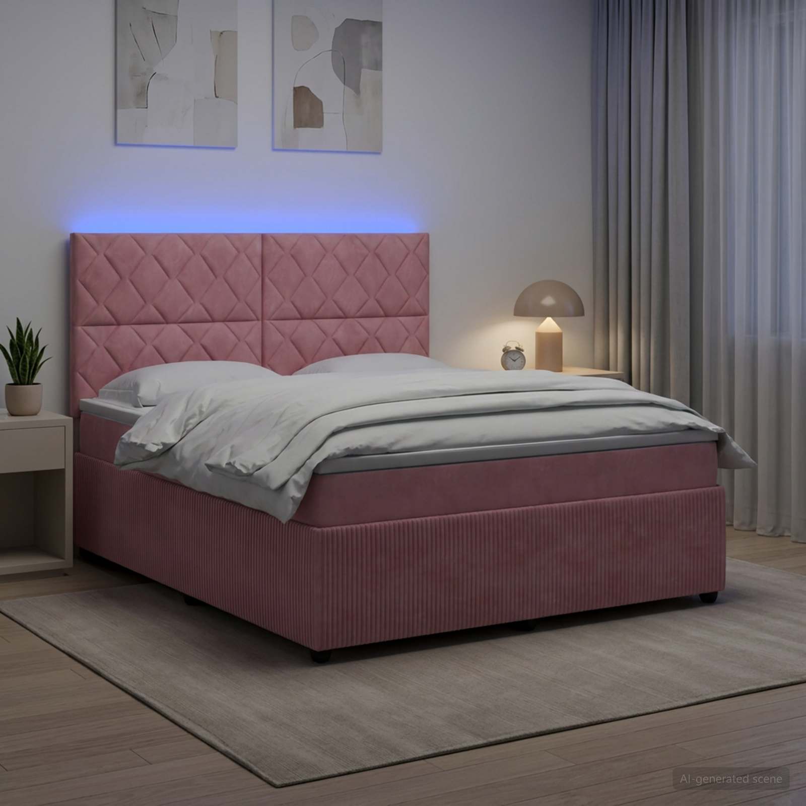 vidaXL Łóżko z box spring LED z materacem różowy 140 x 200 cm Welur