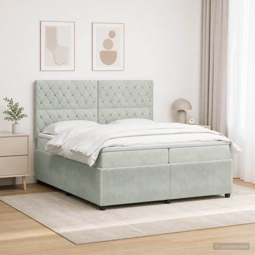 vidaXL Łóżko z box spring LED z materacem jasnoszary 200 x 200 cm