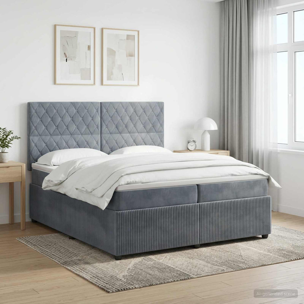 vidaXL Łóżko z box spring LED z materacem ciemnoszary 200 x 200 cm