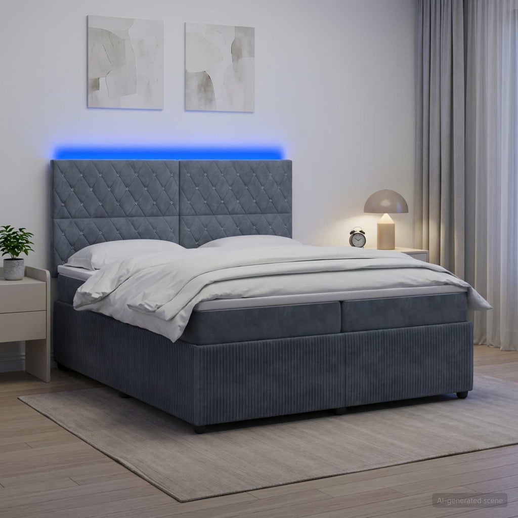 vidaXL Łóżko z box spring LED z materacem ciemnoszary 200 x 200 cm