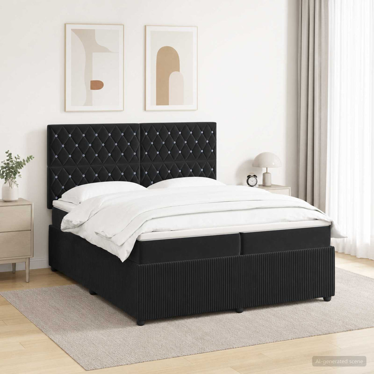 vidaXL Łóżko z box spring LED z materacem Czarny 200 x 200 cm Welur
