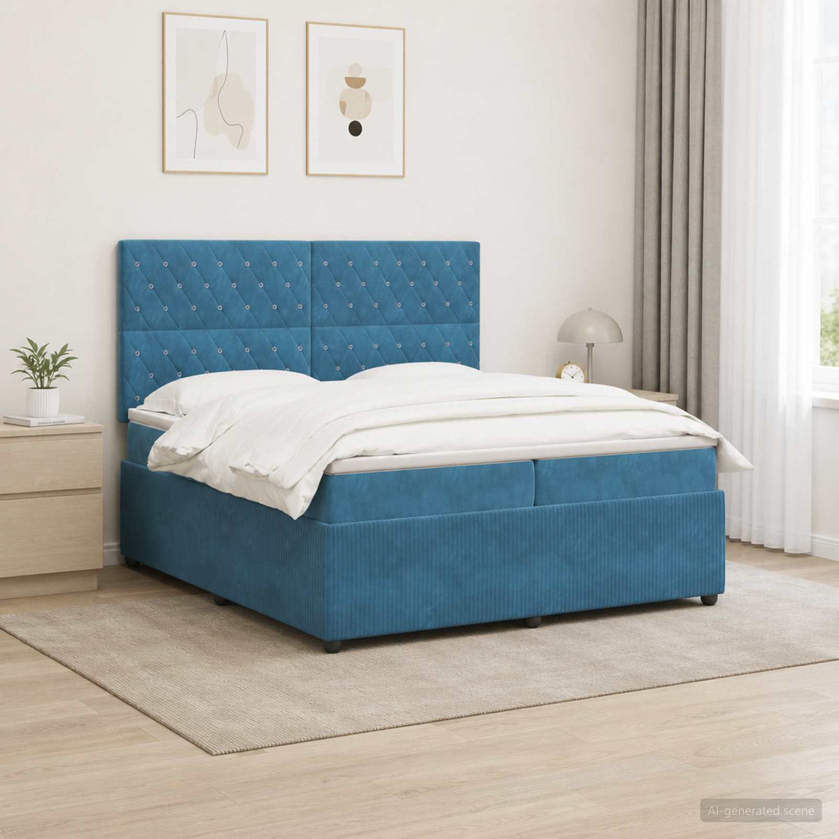 vidaXL Łóżko z box spring LED z materacem niebieski 200 x 200 cm Welur