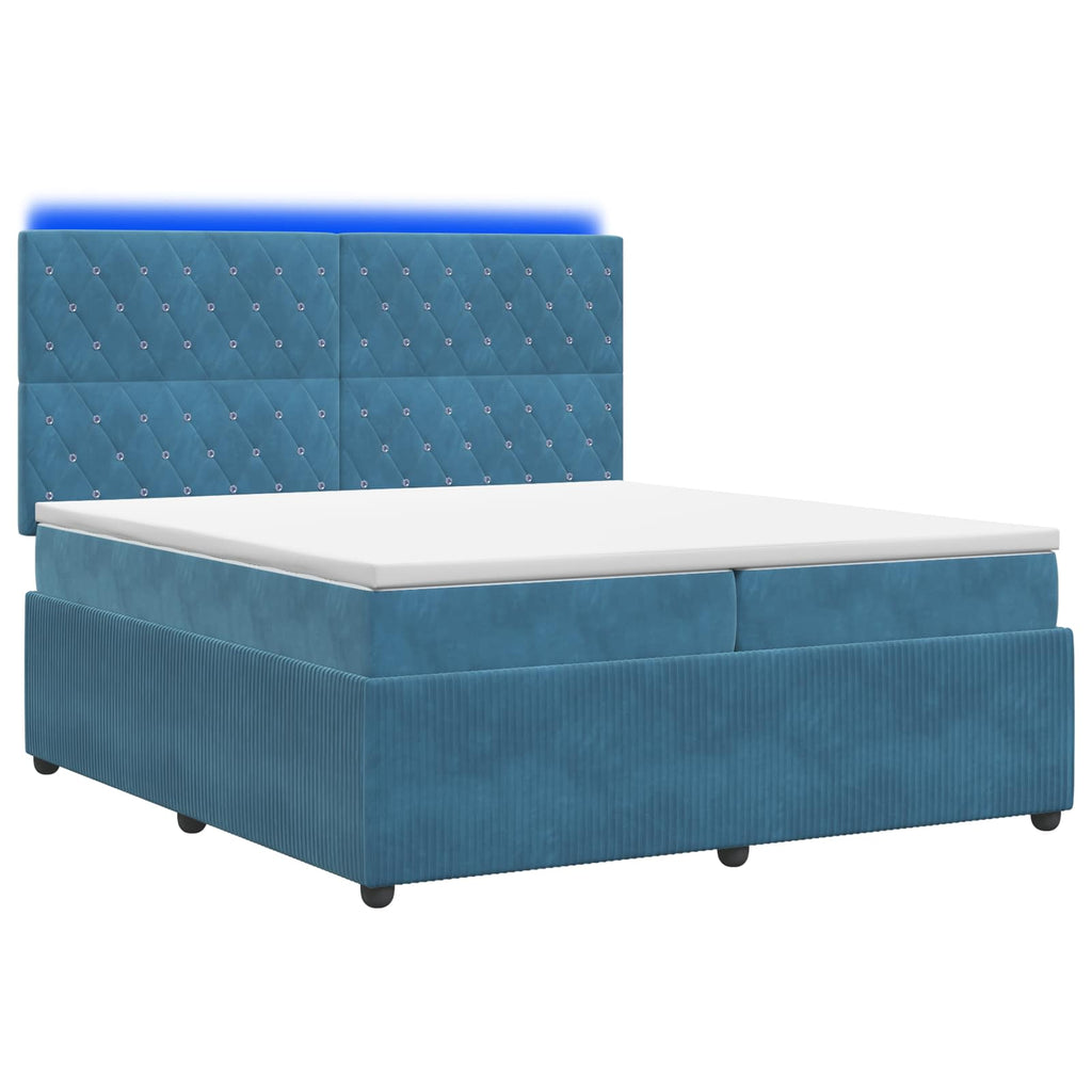 vidaXL Łóżko z box spring LED z materacem niebieski 200 x 200 cm Welur