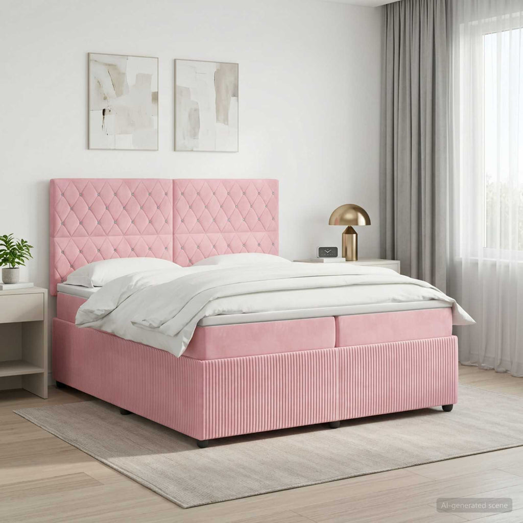 vidaXL Łóżko z box spring LED z materacem różowy 200 x 200 cm Welur