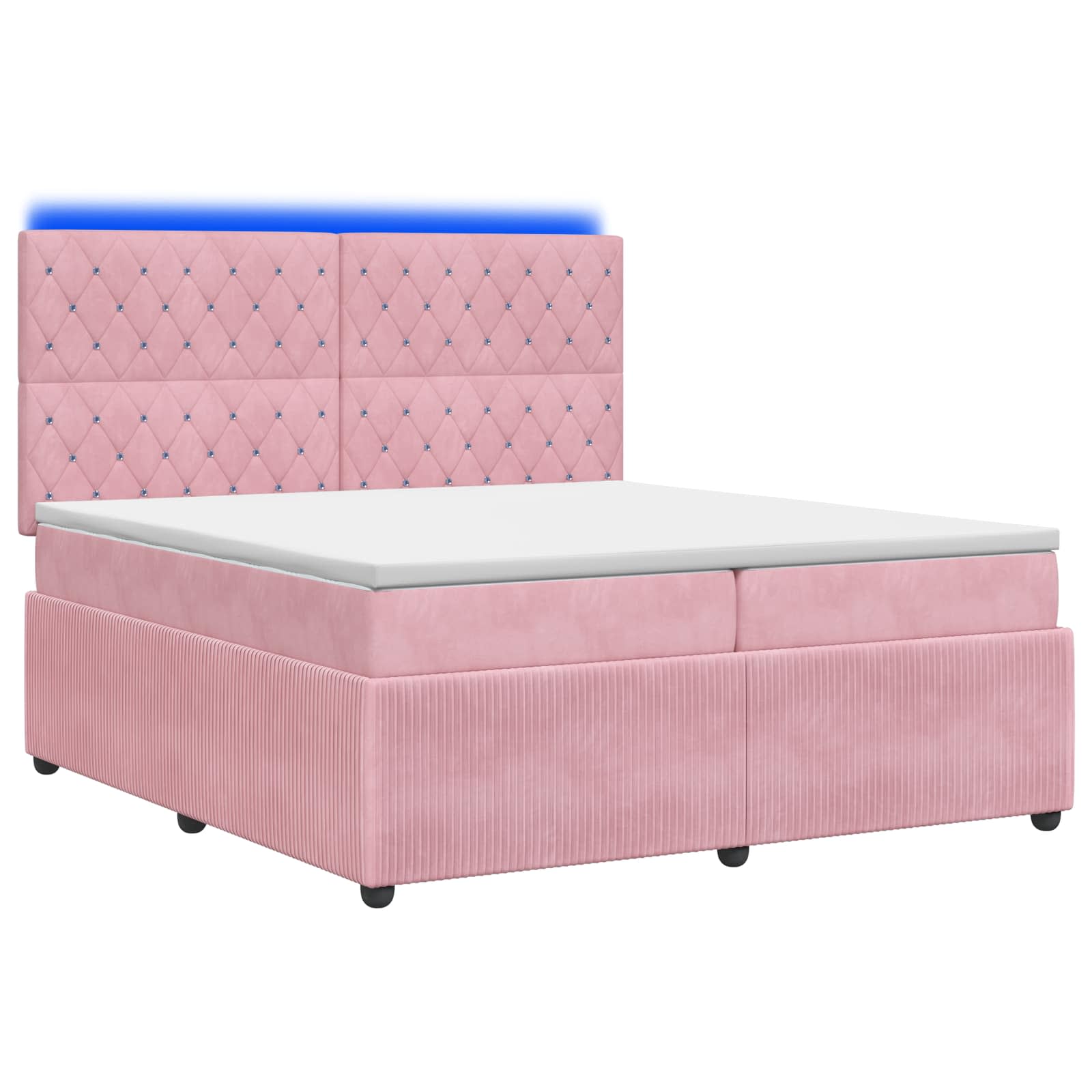 vidaXL Łóżko z box spring LED z materacem różowy 200 x 200 cm Welur