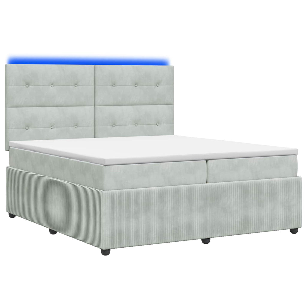 vidaXL Łóżko z box spring LED z materacem jasnoszary 200 x 200 cm