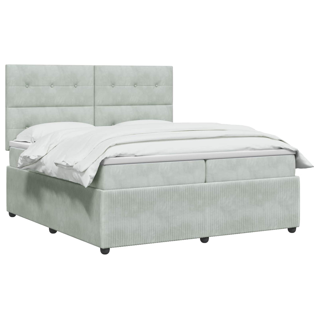 vidaXL Łóżko z box spring LED z materacem jasnoszary 200 x 200 cm