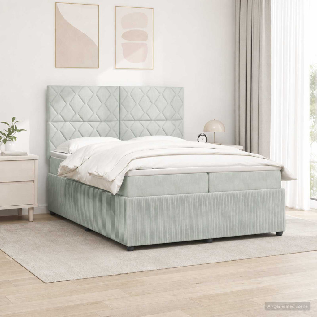 vidaXL Łóżko z box spring LED z materacem jasnoszary 200 x 200 cm