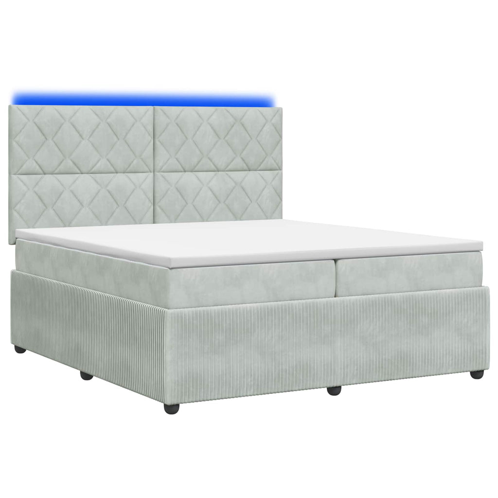 vidaXL Łóżko z box spring LED z materacem jasnoszary 200 x 200 cm