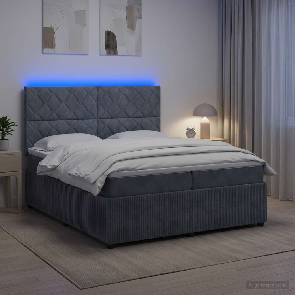 vidaXL Łóżko z box spring LED z materacem ciemnoszary 200 x 200 cm