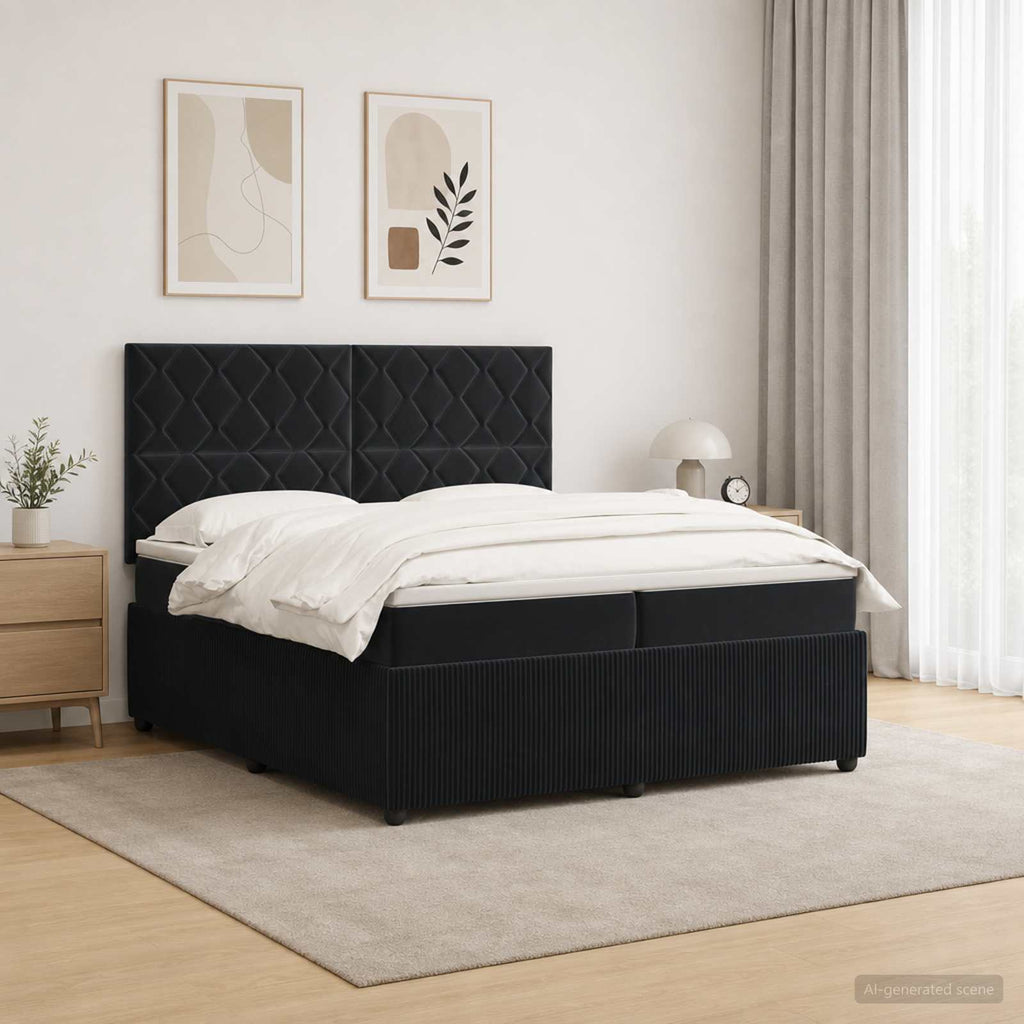 vidaXL Łóżko z box spring LED z materacem Czarny 200 x 200 cm Welur
