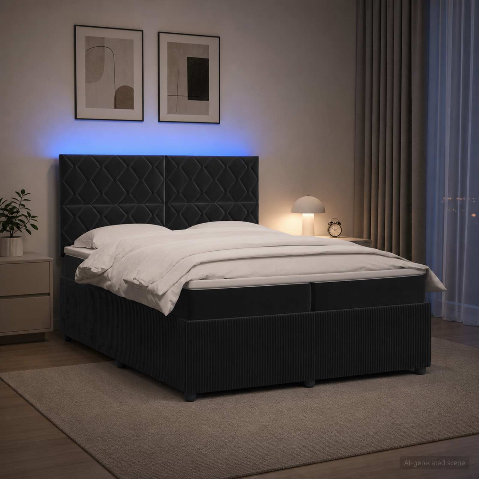 vidaXL Łóżko z box spring LED z materacem Czarny 200 x 200 cm Welur
