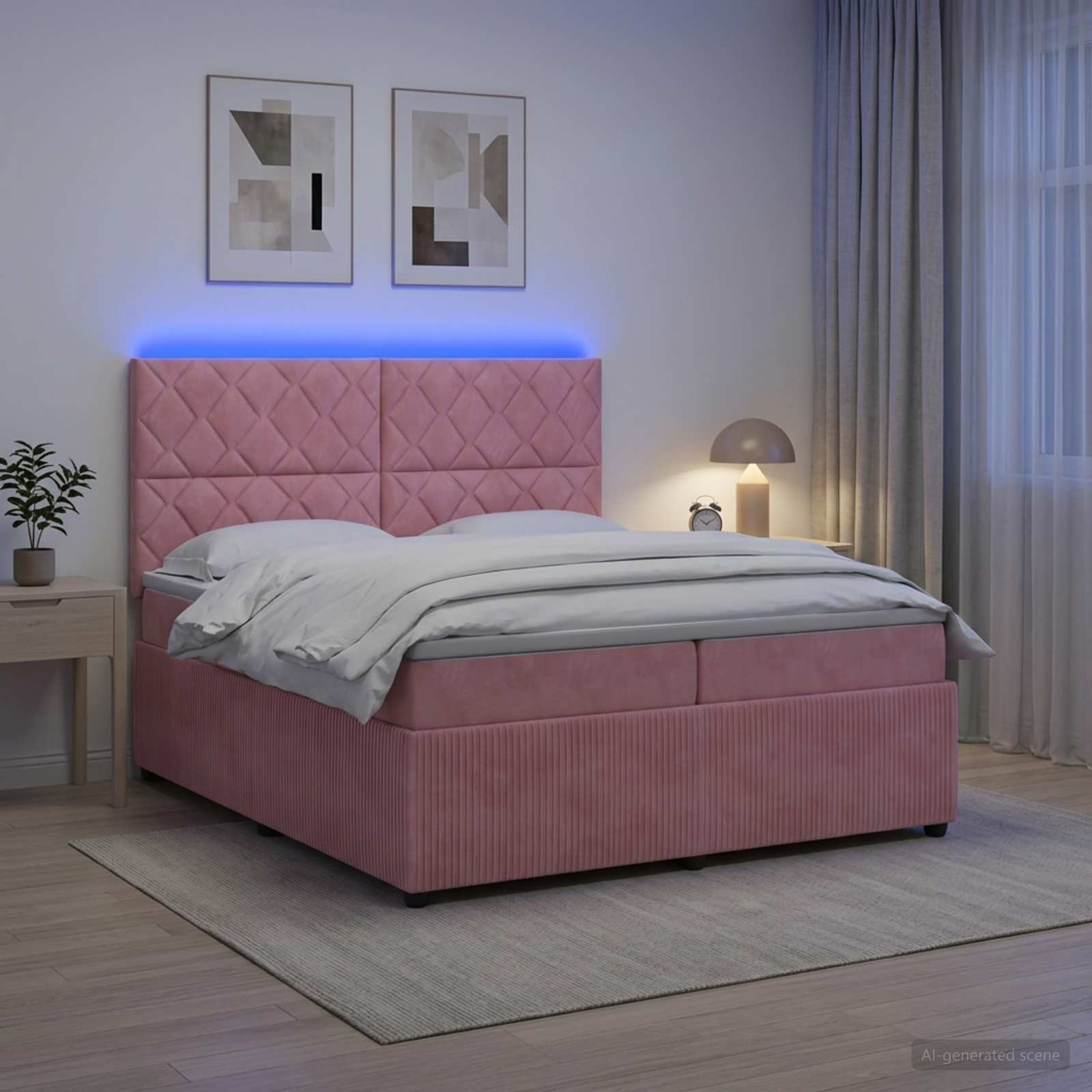 vidaXL Łóżko z box spring LED z materacem różowy 200 x 200 cm Welur
