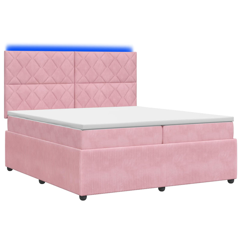 vidaXL Łóżko z box spring LED z materacem różowy 200 x 200 cm Welur