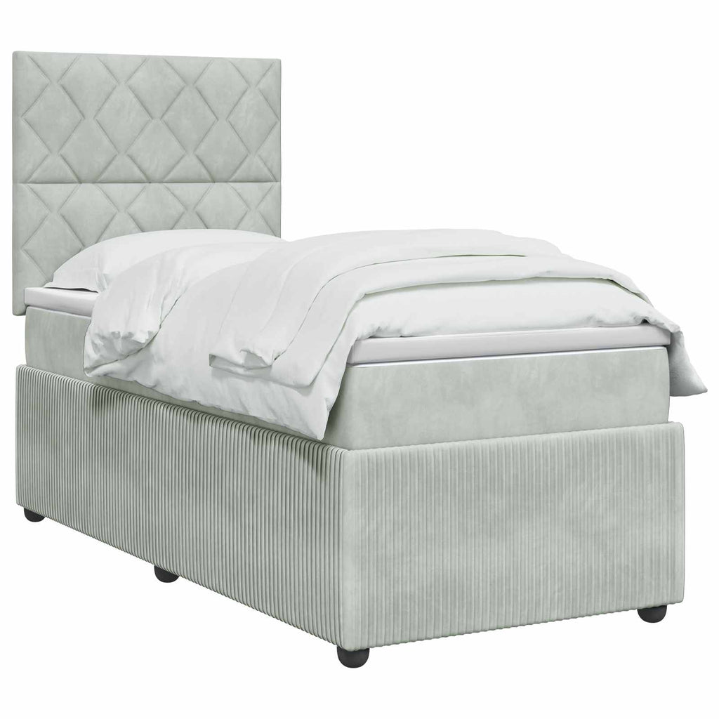 vidaXL Łóżko z box spring LED z materacem jasnoszary 90 x 190 cm Welur