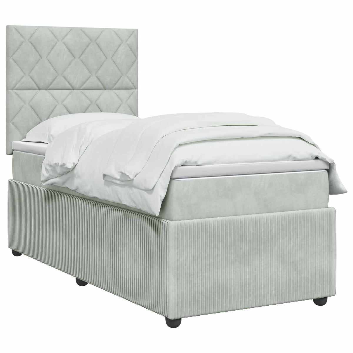 vidaXL Łóżko z box spring LED z materacem jasnoszary 90 x 190 cm Welur