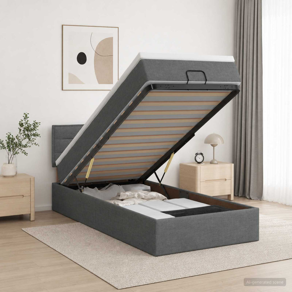 vidaXL Łóżko ottoman z materacem ciemnoszary 100 x 200 cm tkanina