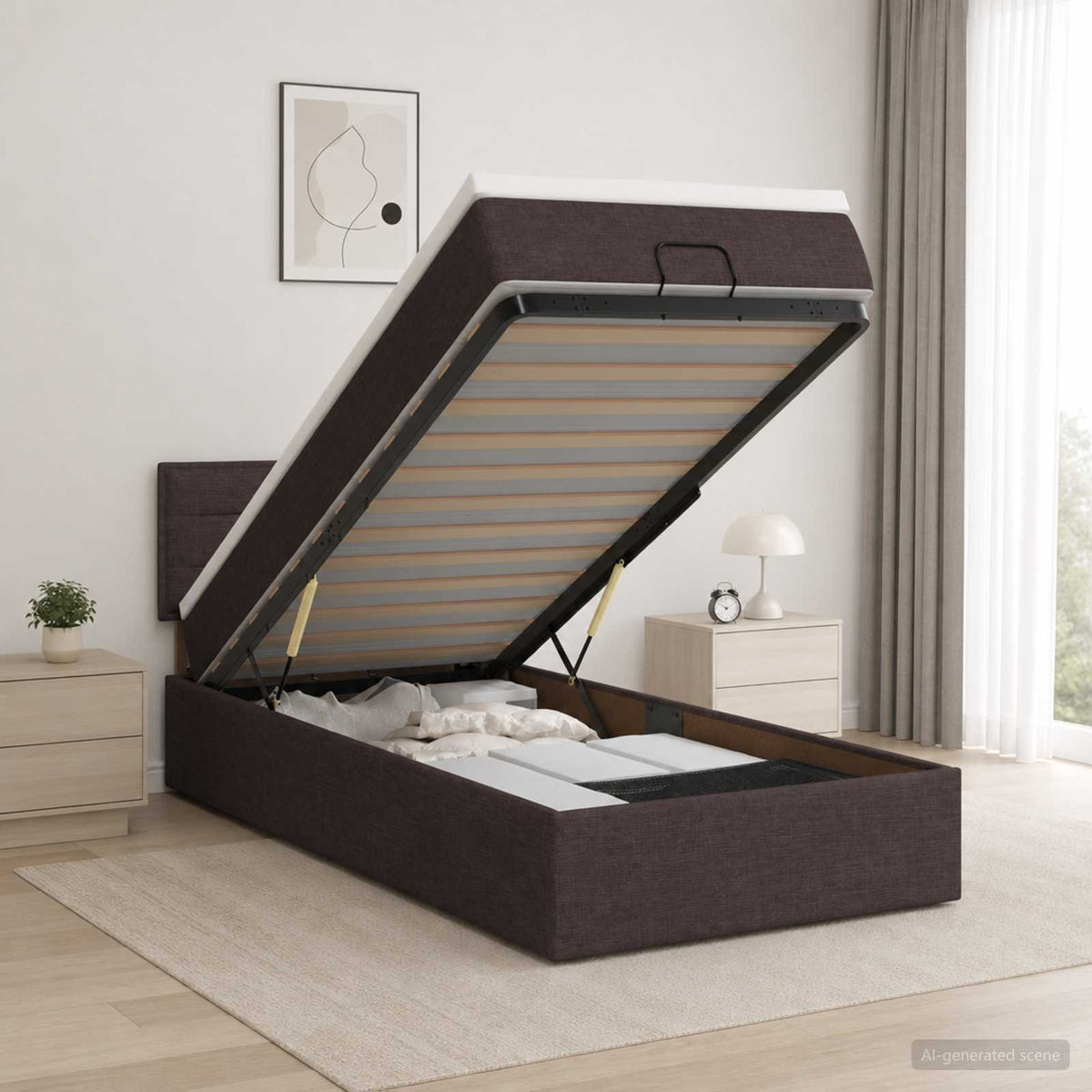 vidaXL Łóżko z pojemnikiem i materacem LED Ciemny brąz 100 x 200 cm