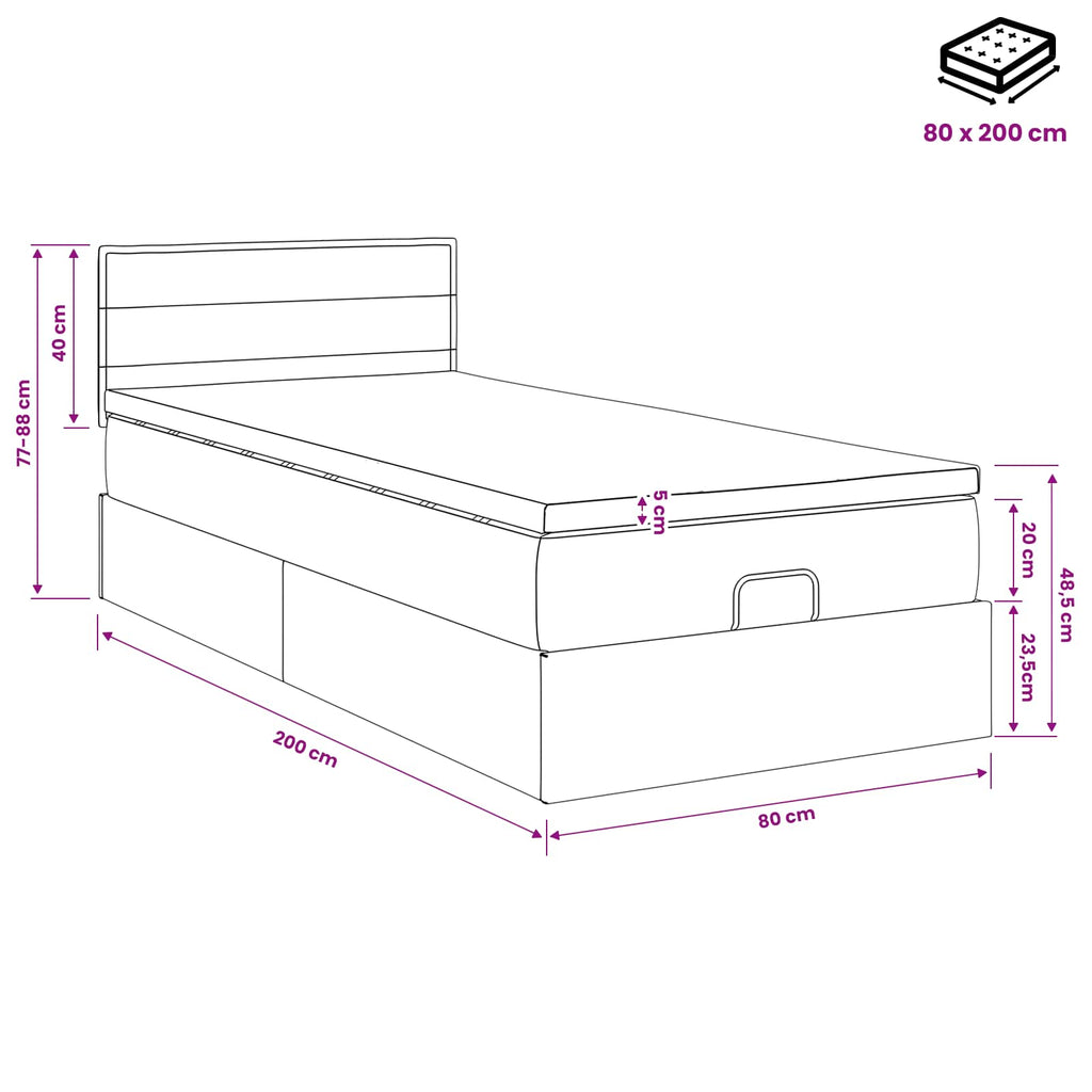 vidaXL Łóżko ottoman z materacem Ciemnoszary 80 x 200 cm tkanina