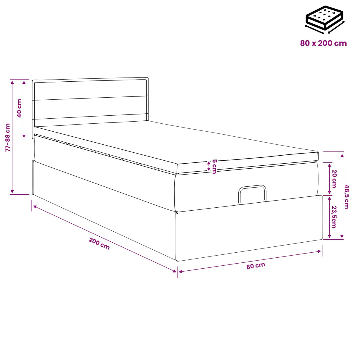 vidaXL Łóżko ottoman z materacem Ciemnoszary 80 x 200 cm tkanina