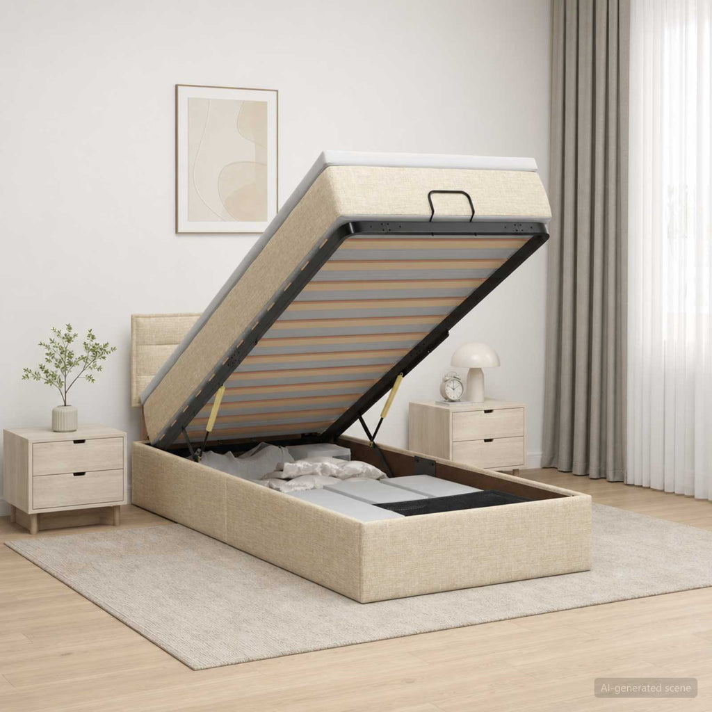 vidaXL Łóżko z pojemnikiem i materacem LED kremowy 100 x 200 cm