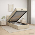 vidaXL Łóżko ottoman z materacem kremowy 100 x 200 cm tkanina