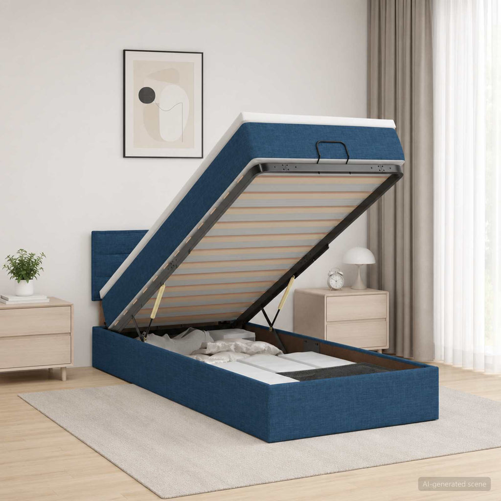 vidaXL Łóżko ottoman z materacem niebieski 90 x 190 cm tkanina
