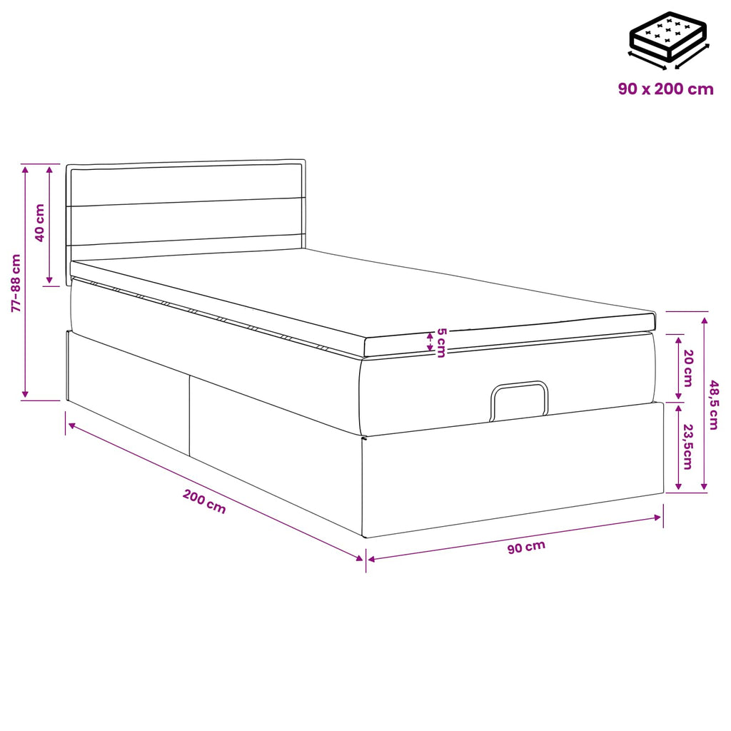vidaXL Łóżko ottoman z materacem Ciemnoszary 90 x 200 cm tkanina