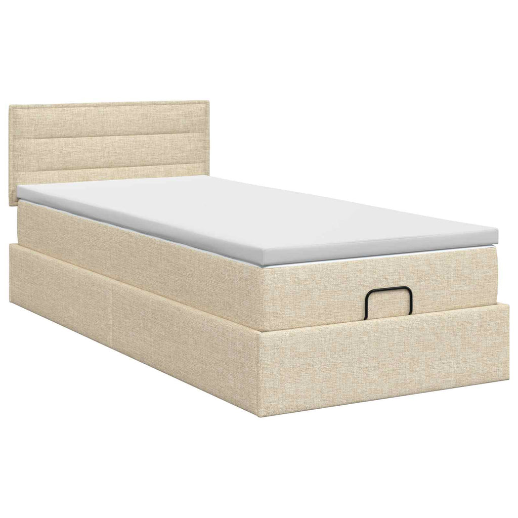 vidaXL Łóżko ottoman z materacem kremowy 100 x 200 cm tkanina