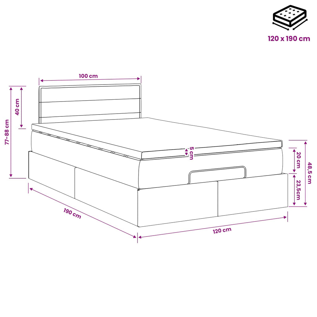 vidaXL Łóżko ottoman z materacem kremowy 120 x 190 cm tkanina