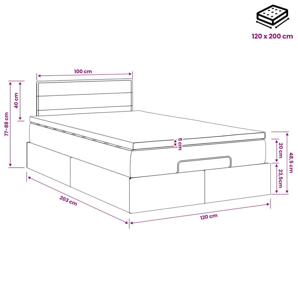 vidaXL Łóżko ottoman z materacem Czarny 120 x 200 cm tkanina