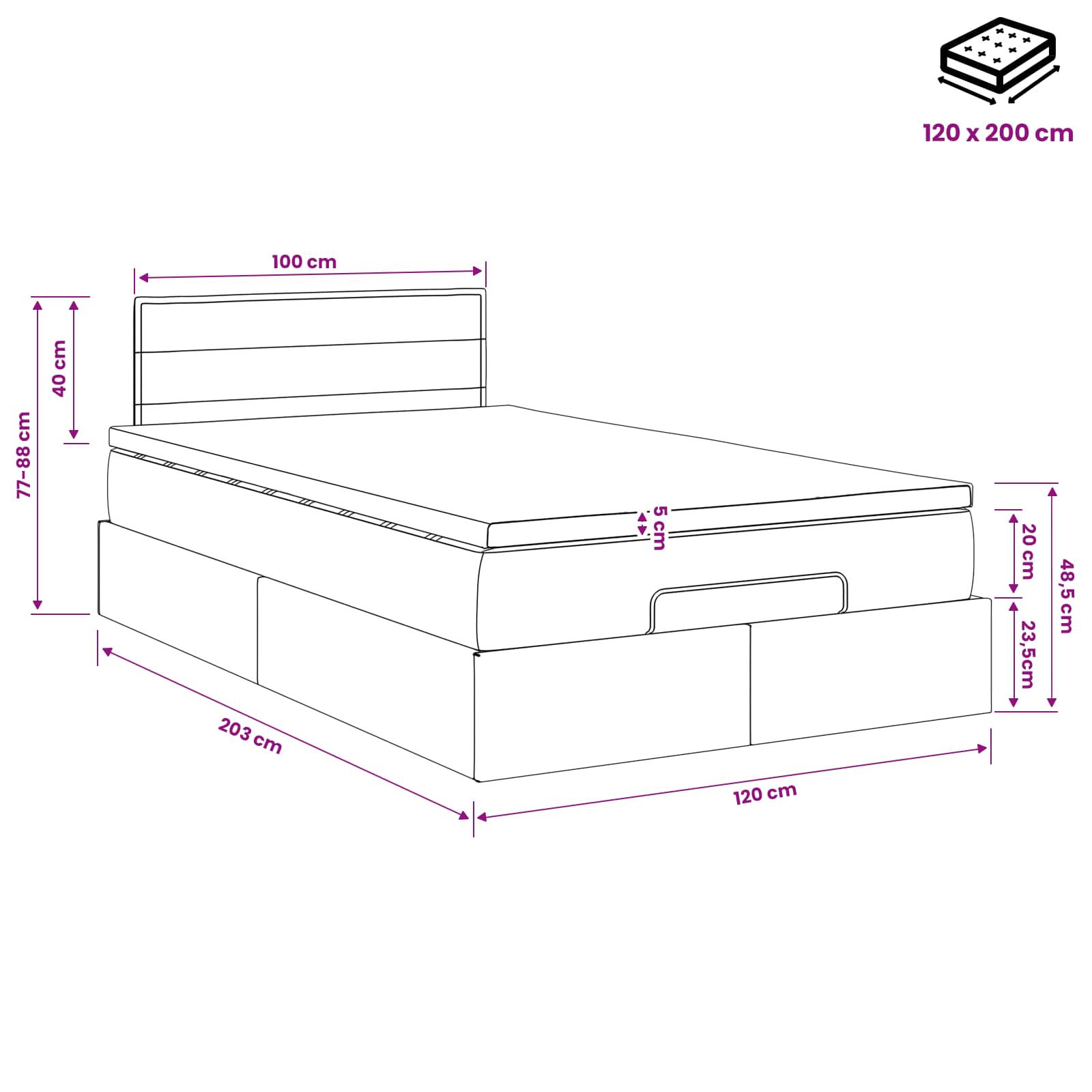vidaXL Łóżko ottoman z materacem niebieski 120 x 200 cm tkanina