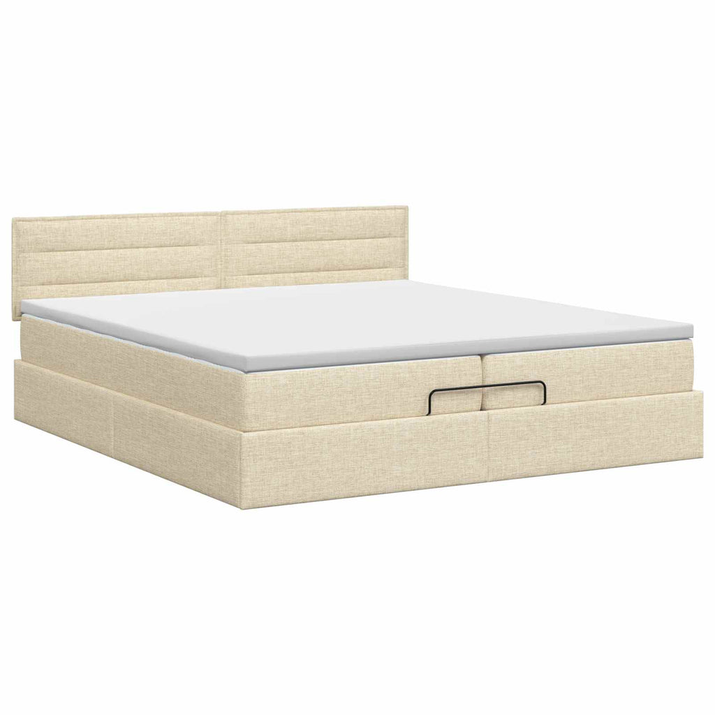 vidaXL Łóżko ottoman z materacem kremowy 200 x 200 cm tkanina