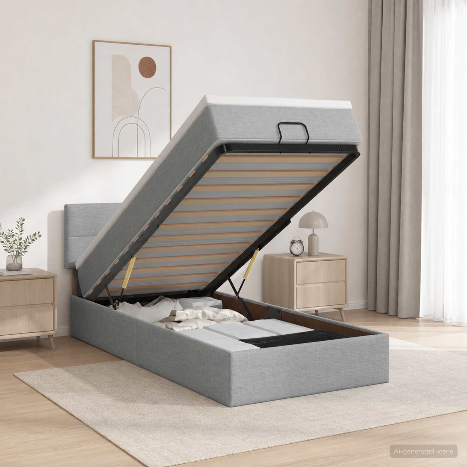 vidaXL Łóżko z pojemnikiem i materacem LED jasnoszary 100 x 200 cm